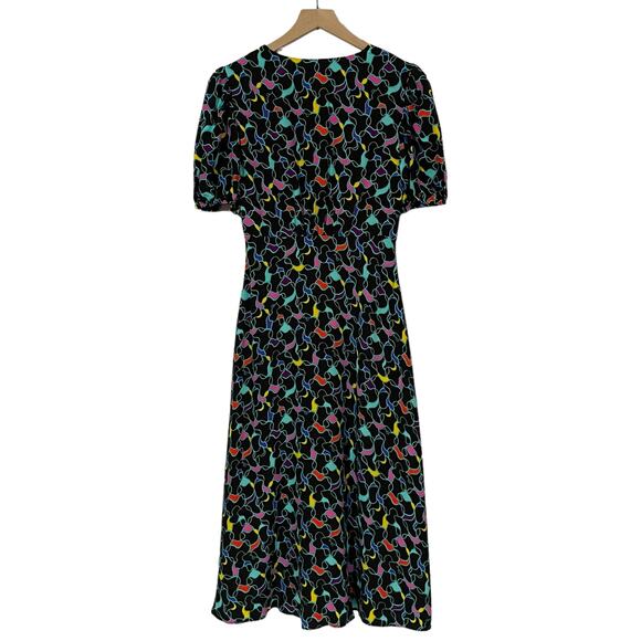 STAUD Milla Puff-Sleeve Midi-Dress - Black Abstract Wave - 4 - Picture 8 of 15